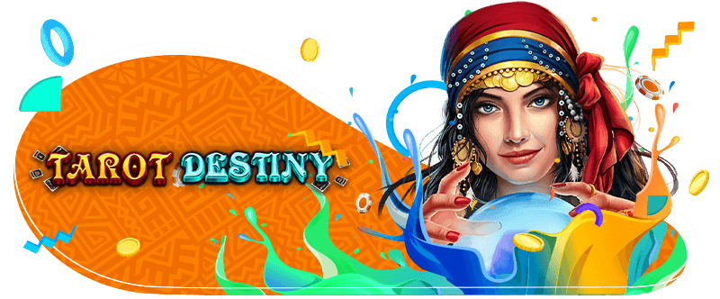 Tarot Destiny slot game title and symbols, Thunderbolt Casino colours, device screens