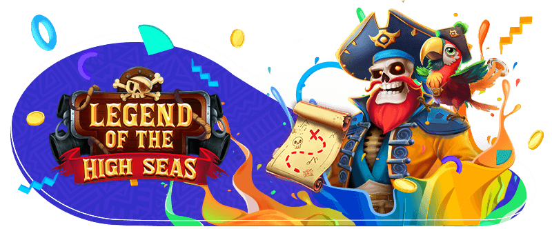 Captain Redbeard with parot on shoulder and treasure map in hand 
